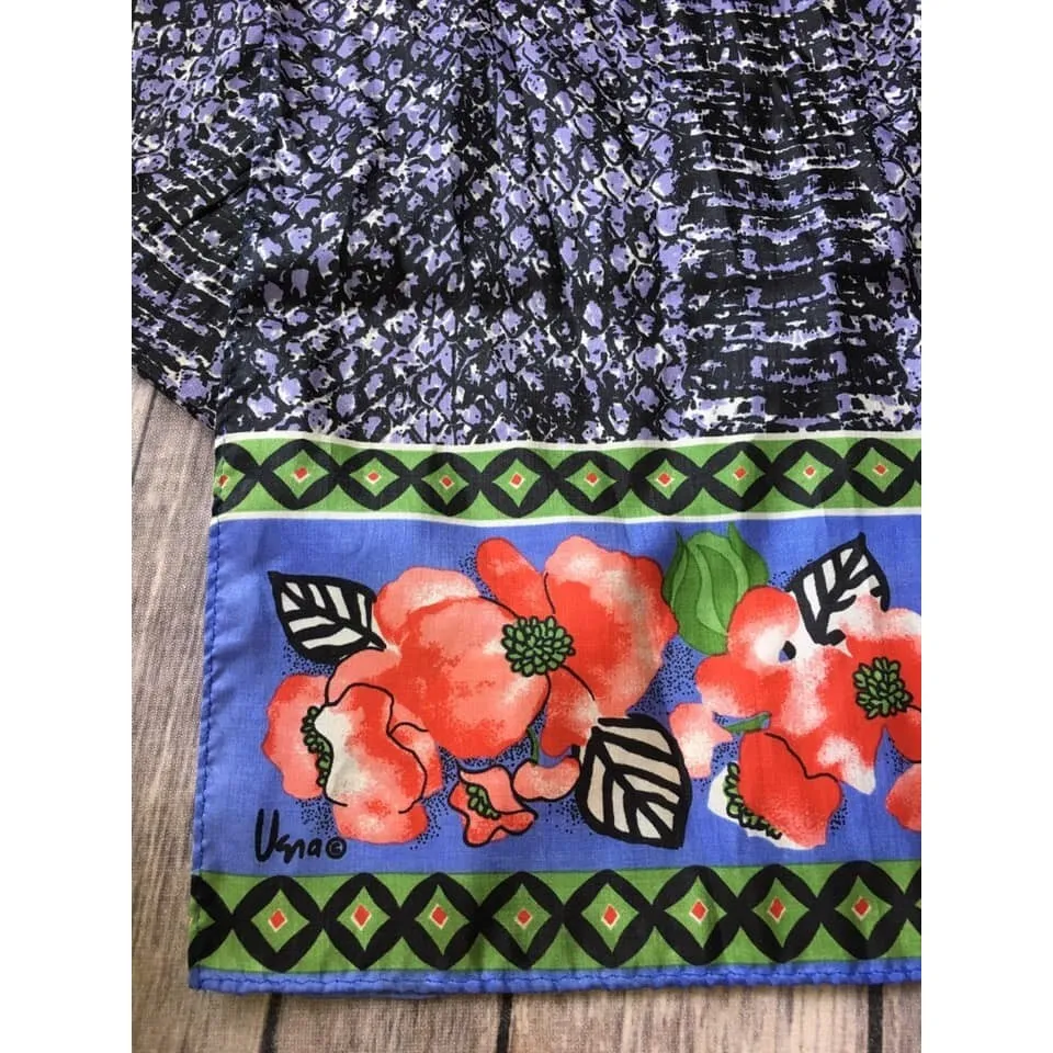 Vtg Vera Neumann Scarf‎ Womens Signed Floral Dogwood Magnolia 53" Rectangle Blue - Image 4