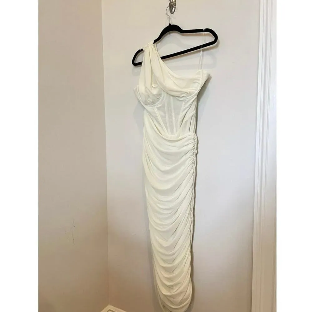 House of CB Valentina Ivory Asymmetric Cutout Midi Dress, A74 - Image 2