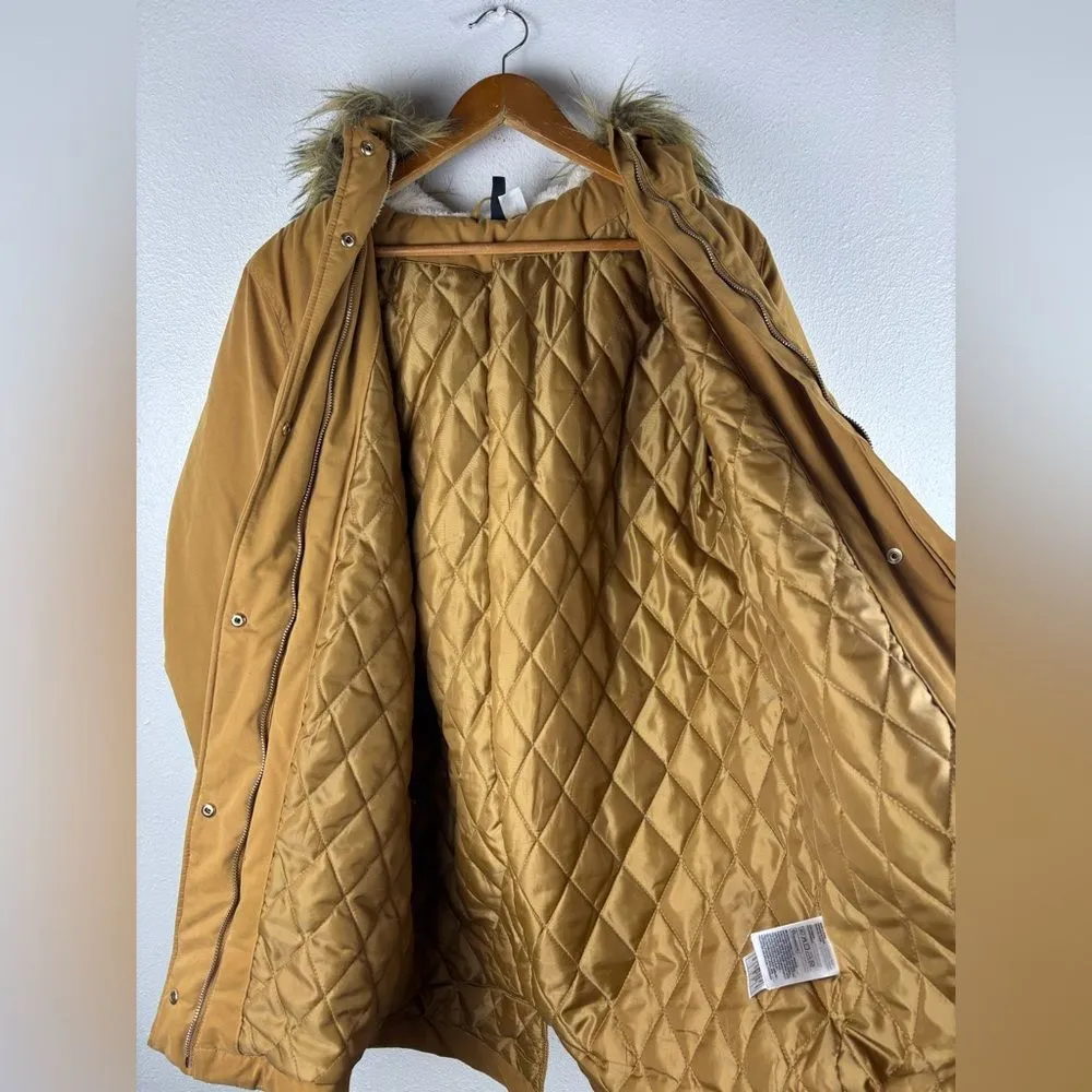 H&M Divided Small Faux Fur Shearling lined Hooded Parka Coat Light Brown‎ - Image 11