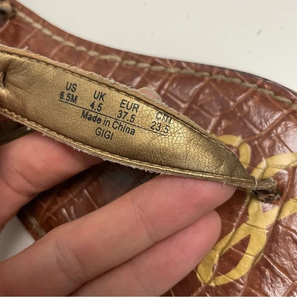 Sam Edelman Sandals Gigi Thong Calf Hair Leopard Print Black Brown Beige Gold - Image 10