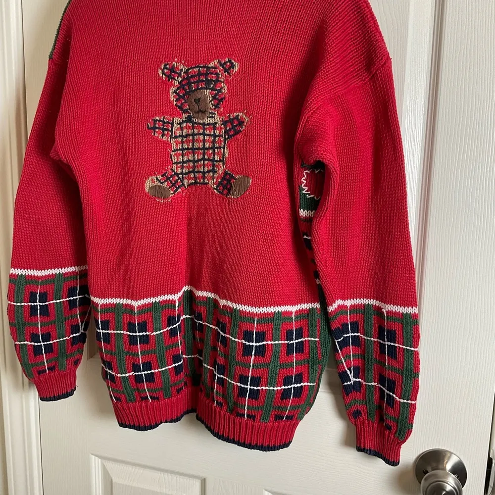 ID Distinction teddy bear and holiday motifs cardigan size small vintage 80’ Red - Image 11
