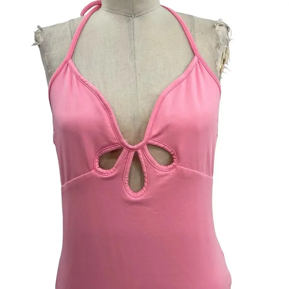 White Fox Boutique The Long Run Mini Dress Pink Halter‎ Bodycon Size XL - Image 5