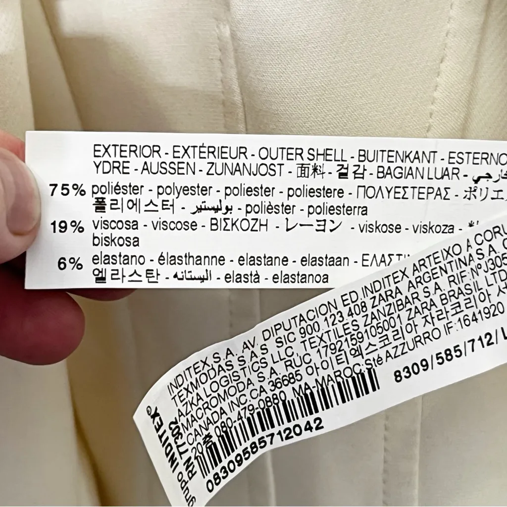 Zara Ivory Tailored Blazer Size Large Single Button Stretch Career Chic - Image 9