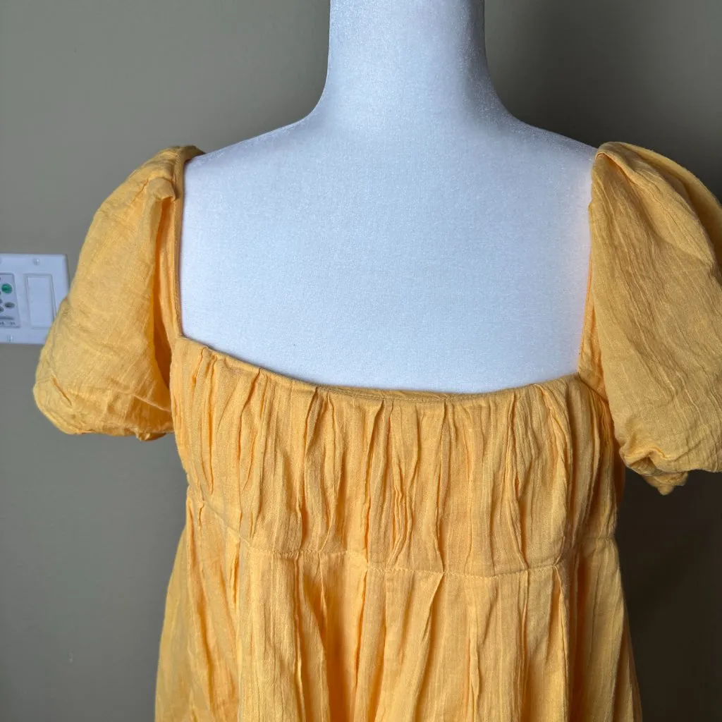FREE PEOPLE Marina Tie Back Cotton Crinkle Babydoll Dress Yellow / Gold Medium - Image 6