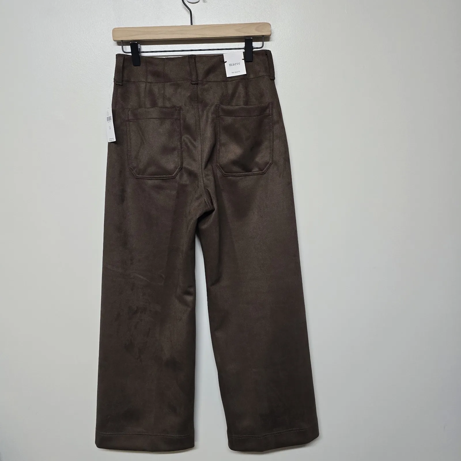 Maeve Anthropologie The Colette Crop Suede High-Rise Wide-Leg Pants Brown Sz 28 - Image 9