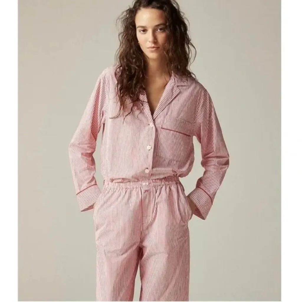 J. Crew Cotton Poplin Wide-Leg Pajama Pants in Red Stripe Small New Womens - Image 6