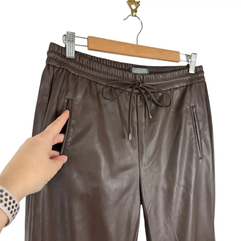 Anthropologie Sakara Faux Leather Jogger Pants Chocolate Brown Sz M Vegan - Image 4