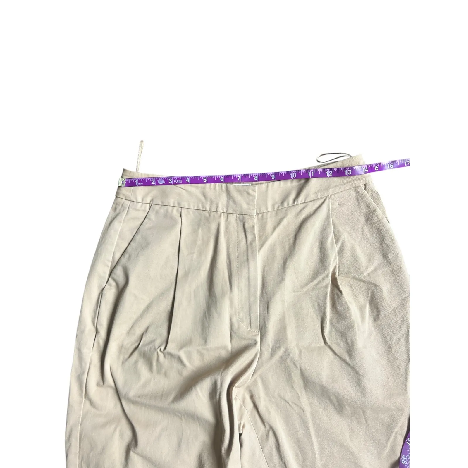 EXQUISE Khaki Pleated Cropped Wide Leg Pants Womens Size S Barrel Tan - Image 8