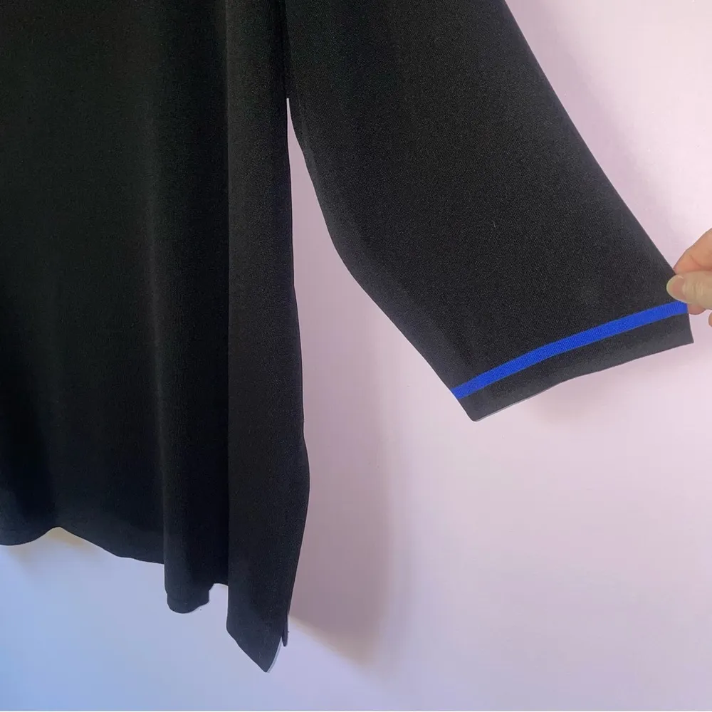 Misook 2X Black Knit Tunic Blouse Top Blue Trim Quiet Luxury Minimalist Capsule - Image 3