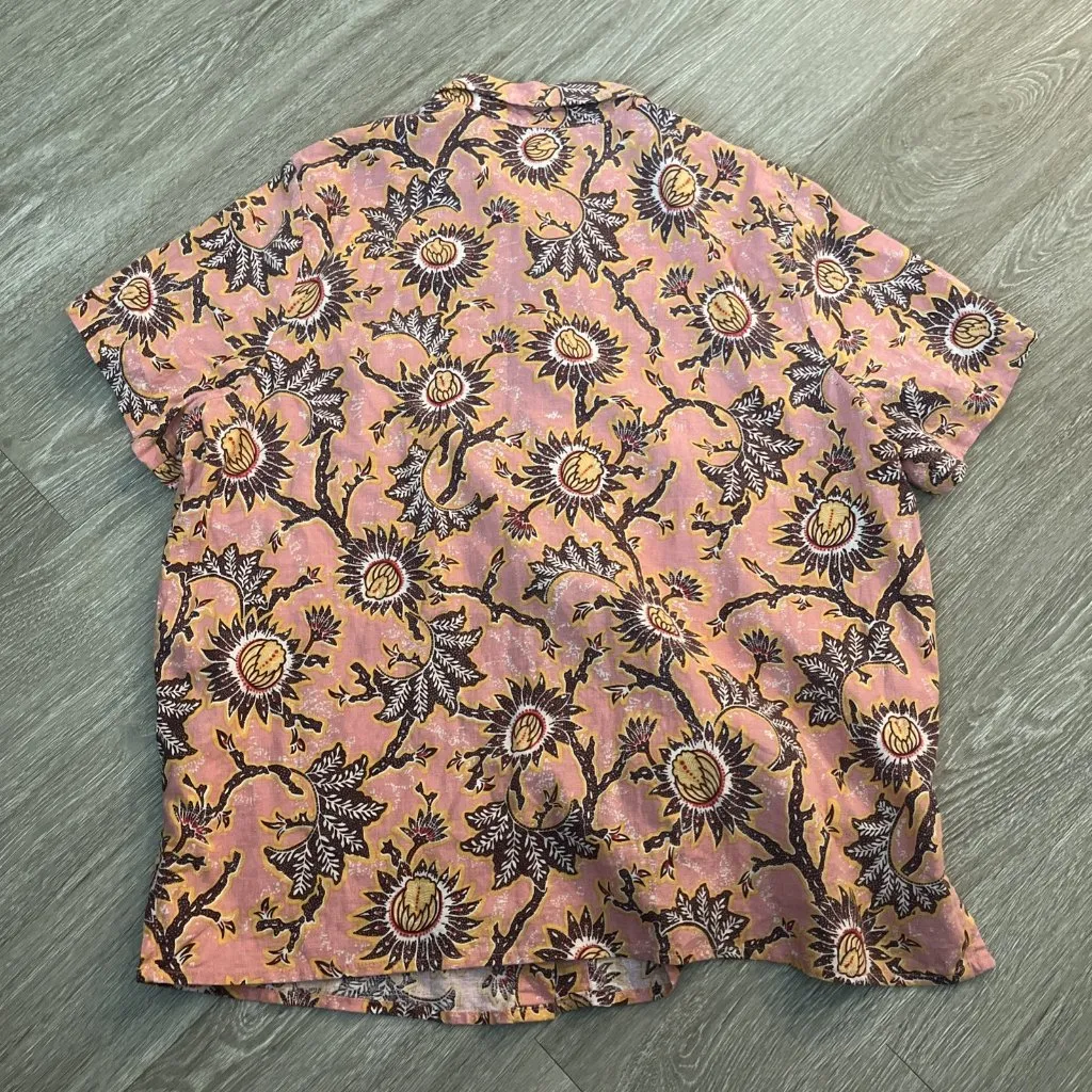 C & C California Women’s L Linen Blend Floral Button Blouse Pink Boho Hippie - Image 5