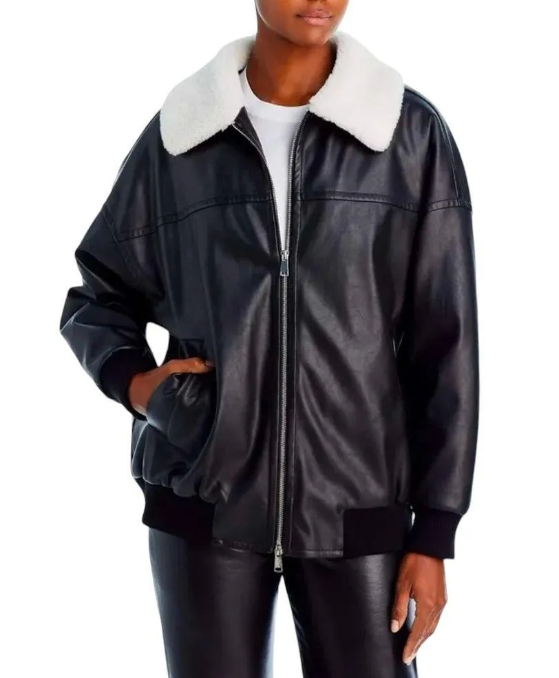 NWT 4TH & RECKLESS sold by BHFO O Benson Womens Faux Fur Trim Heavy Bomber BK S Black - Image 2