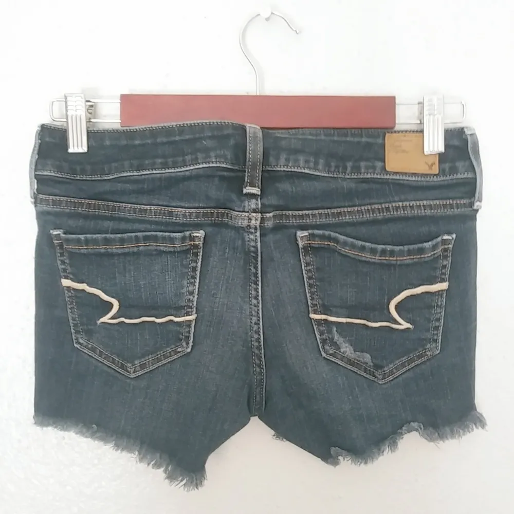 American Eagle 2 Dark Raw Hem Distressed Shorty Jeans Shorts - Image 2