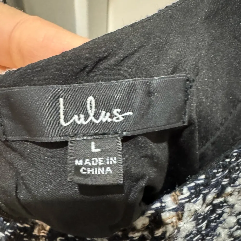 Lulus Navy Tweed Plaid Mini Dress Size L Sleeveless Holiday Party Preppy Chic - Image 5