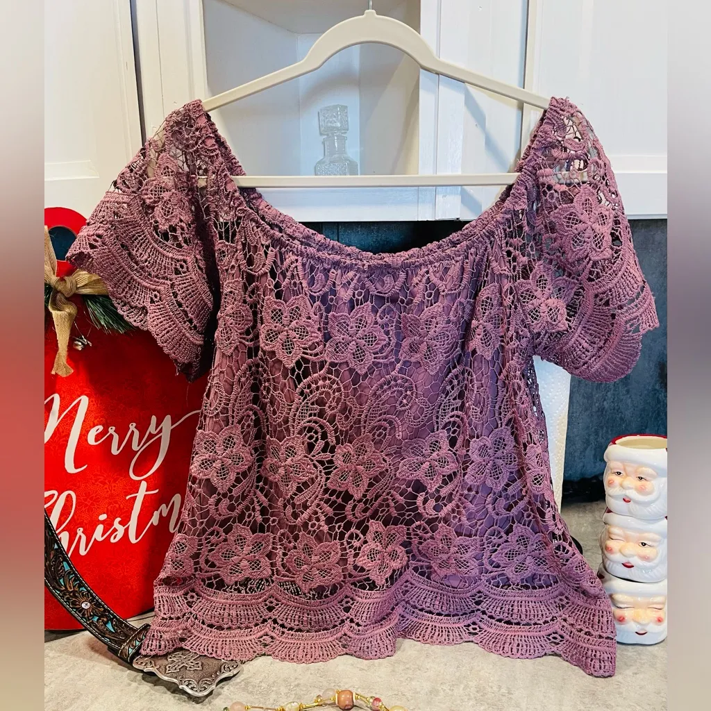 Haute Mode Modern Lace Off Shoulder Top Size L Pink Size L - Image 2