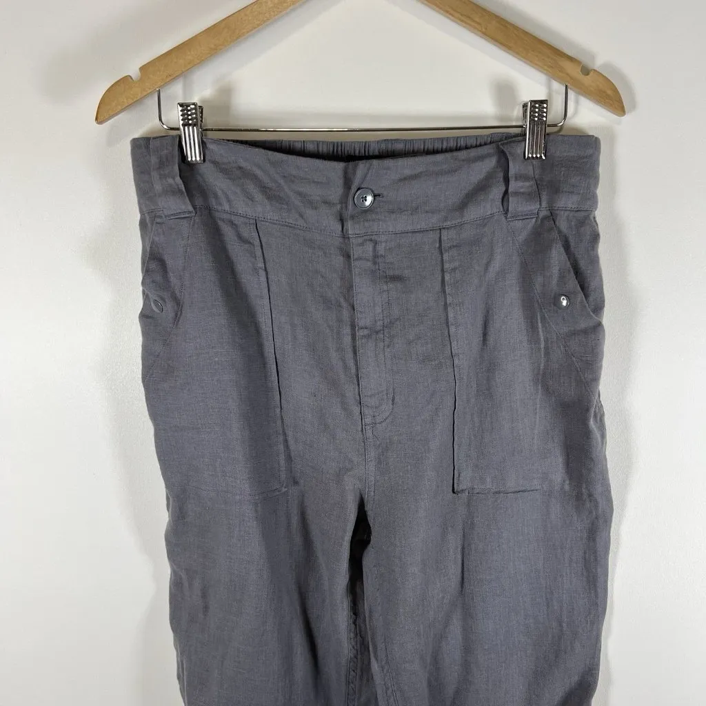 Tahari Linen‎ Pants Size Medium Gray Pockets High Rise Stretch Waist Lagenlook - Image 4
