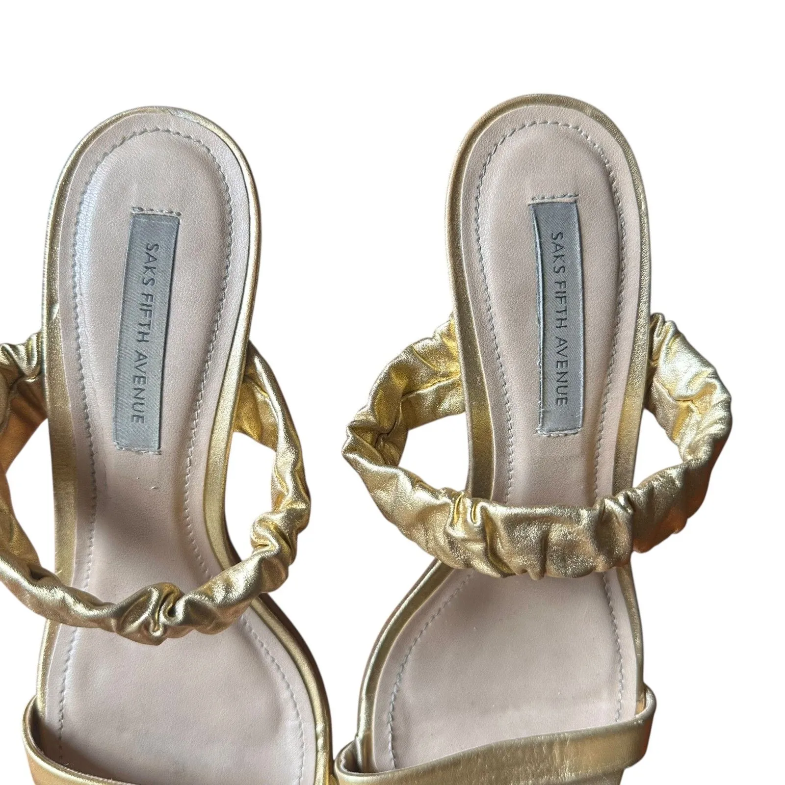 SAKS FIFTH AVENUE Gold Strappy‎ Heeled Sandals Sz 6 - Image 3