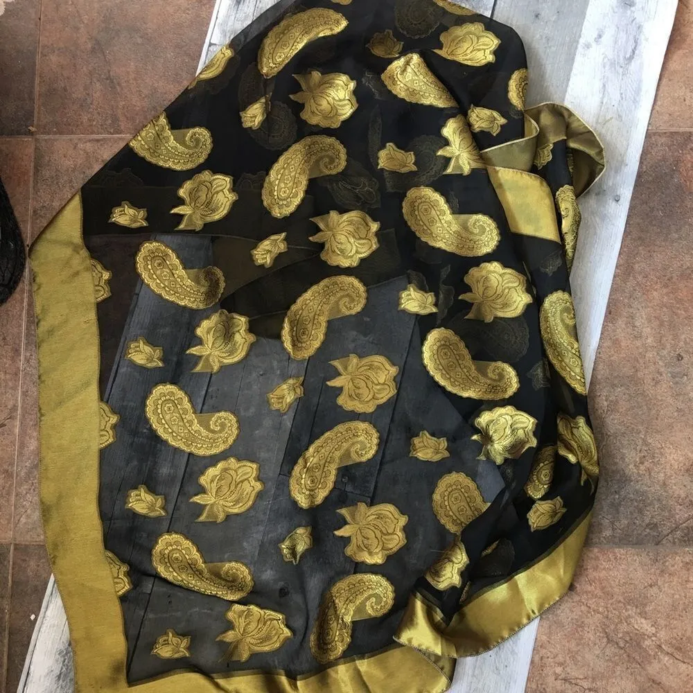 Florence Italy Gold and black silk scarf Black - Image 3