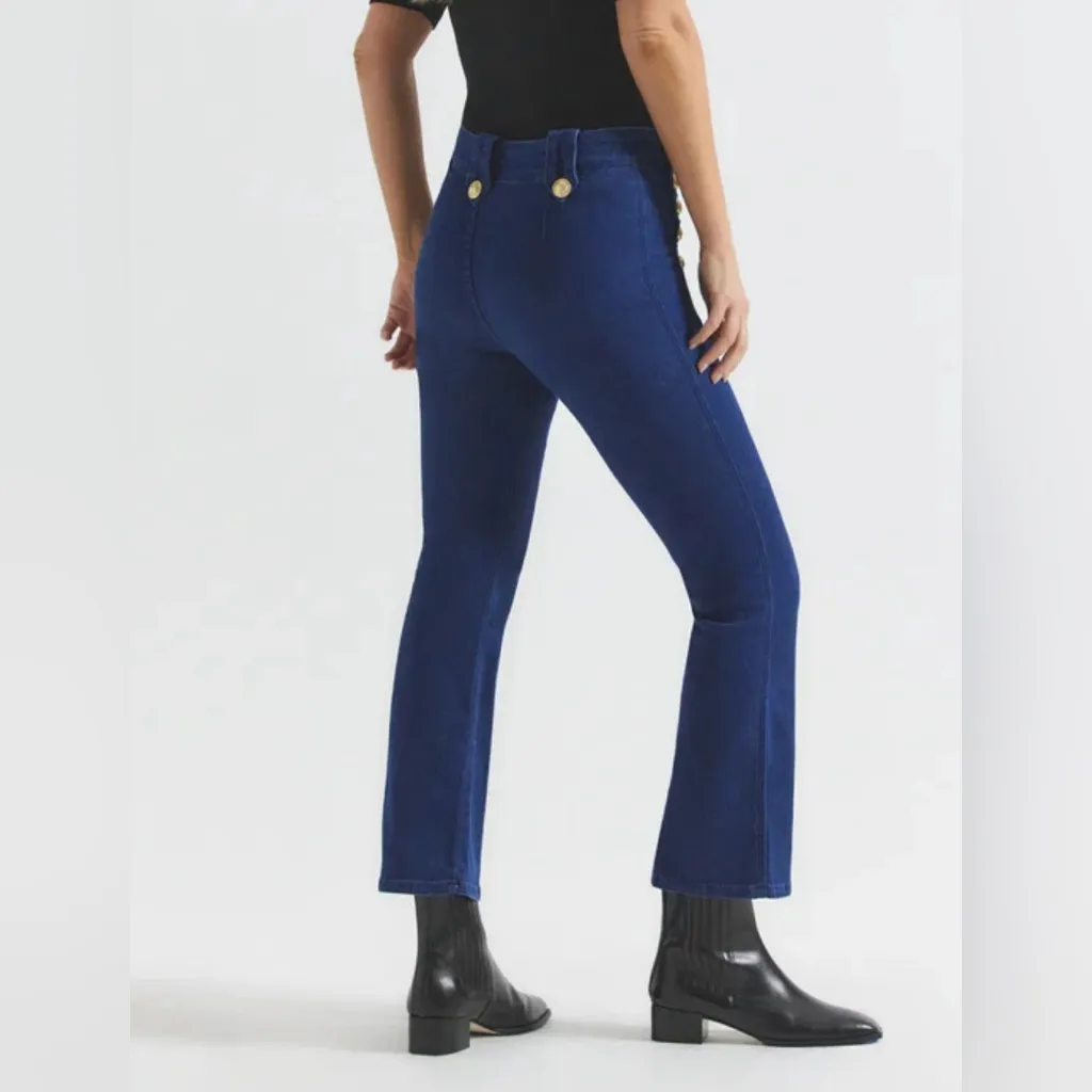 Derek Lam 10 Crosby Robertson Cropped Sailor Jeans w Gold Button Accents sz 27 - Image 2