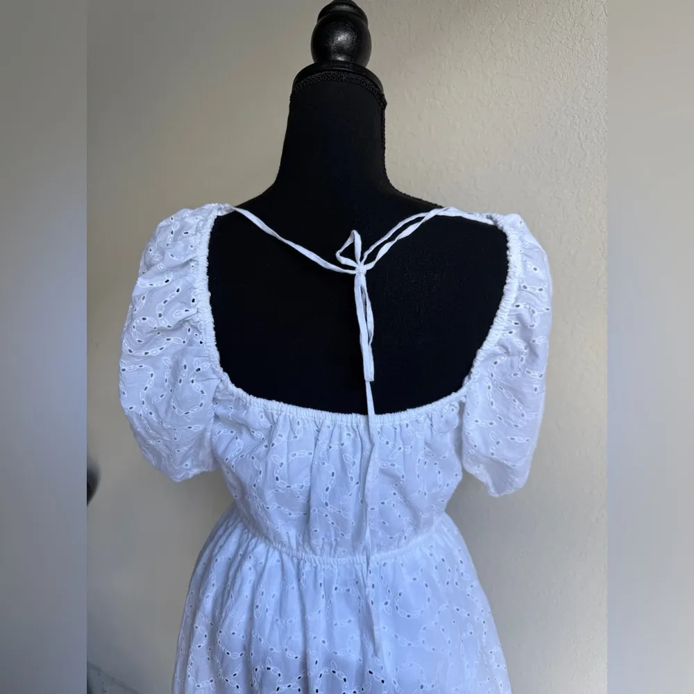 & Other Stories White Eyelet Voluminous Broderie Anglaise Mini Dress - Image 10