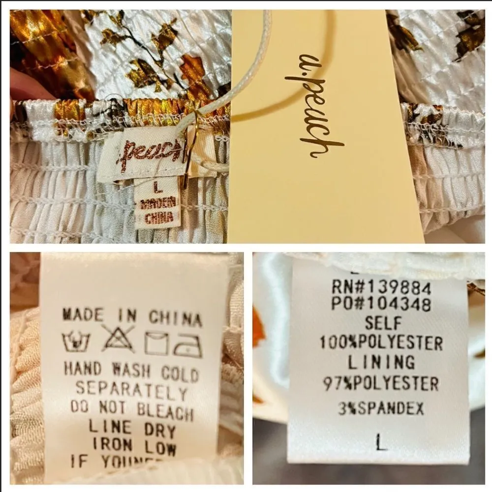 Red Dress Gently Love Ivory Floral Print Crop Top Puff Sleeves White Rust L - Image 9