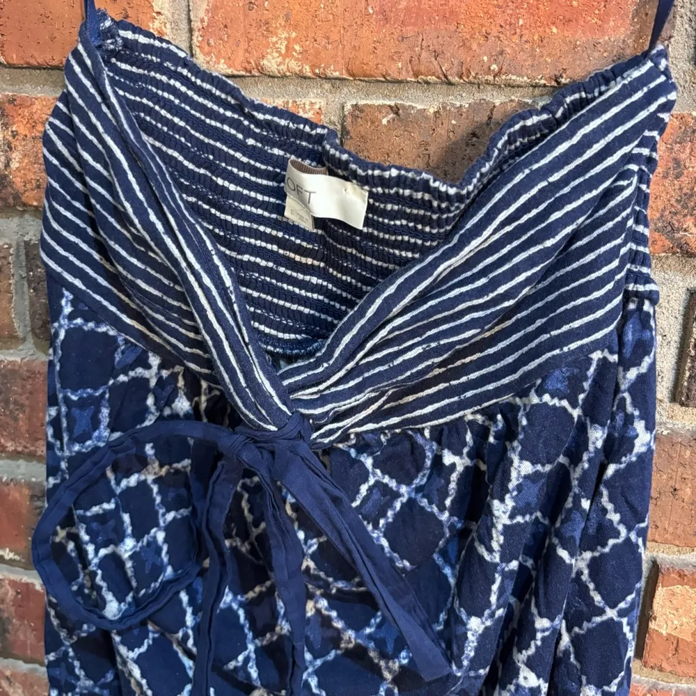 Loft womens halter neck smocking geometric pattern mini dress blue S - Image 2