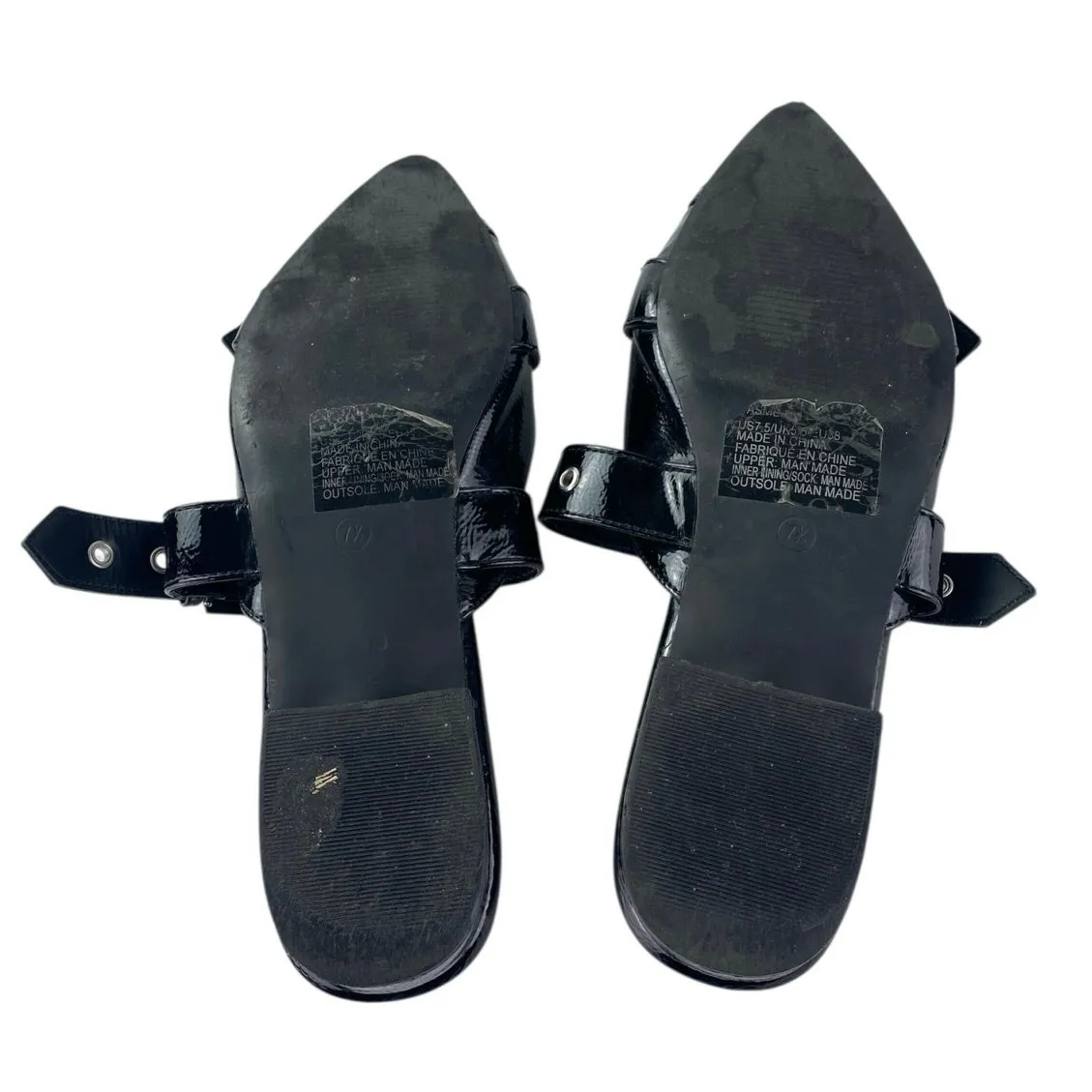 Shoe Dazzle Yasmeen Black Faux Patent Leather Buckle Strap Flats Mules Size 7.5 - Image 3
