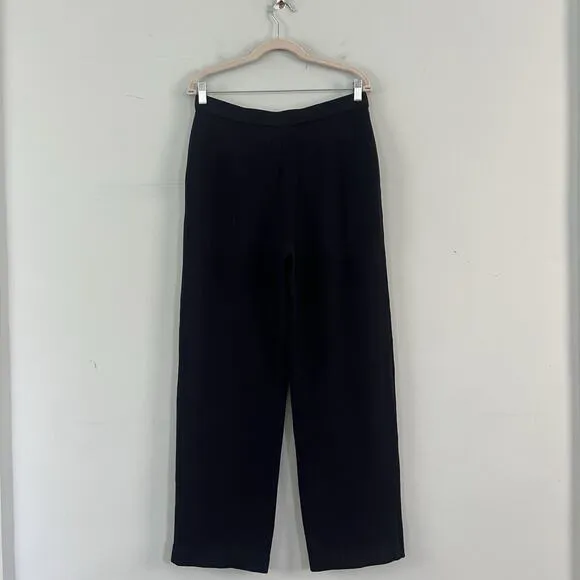 St. John Caviar Santana Knit Pants Navy Blue Pull On Straight Leg Designer 10 - Image 3