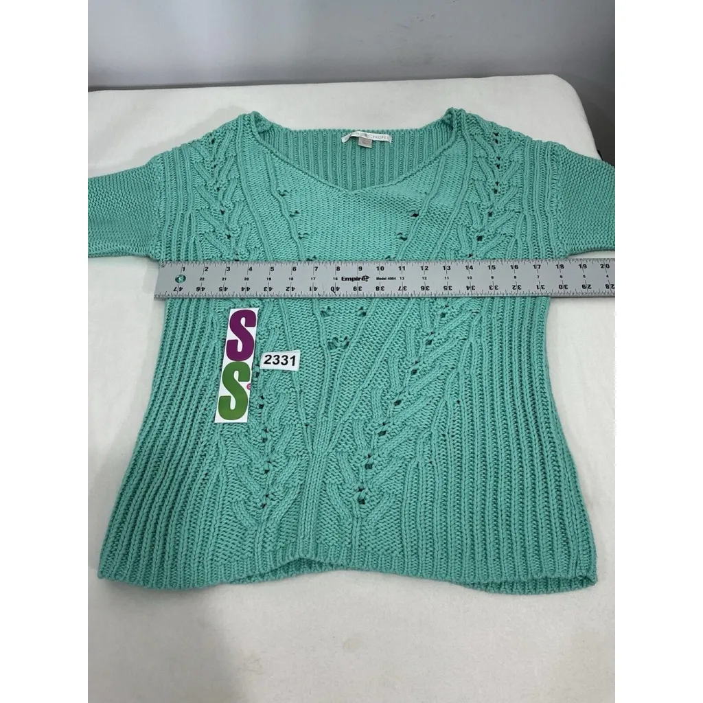 Womans Boston Proper Xs Green Pullover Knit V Neck Sweater - Image 6