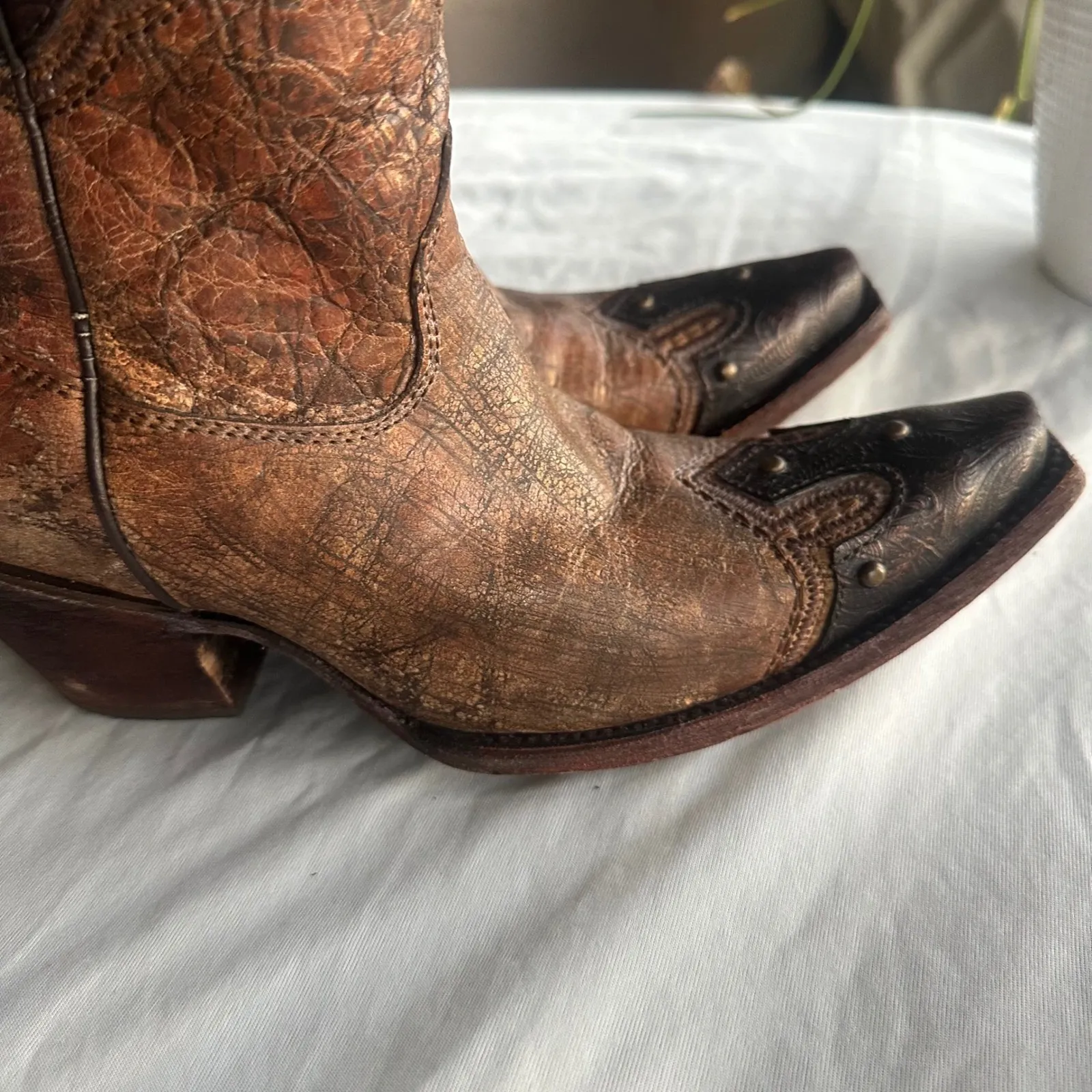 Corral Metallic Cognac Strap Fringe, Studs, Buckle Cowboy Boot C2880 8 Western - Image 11