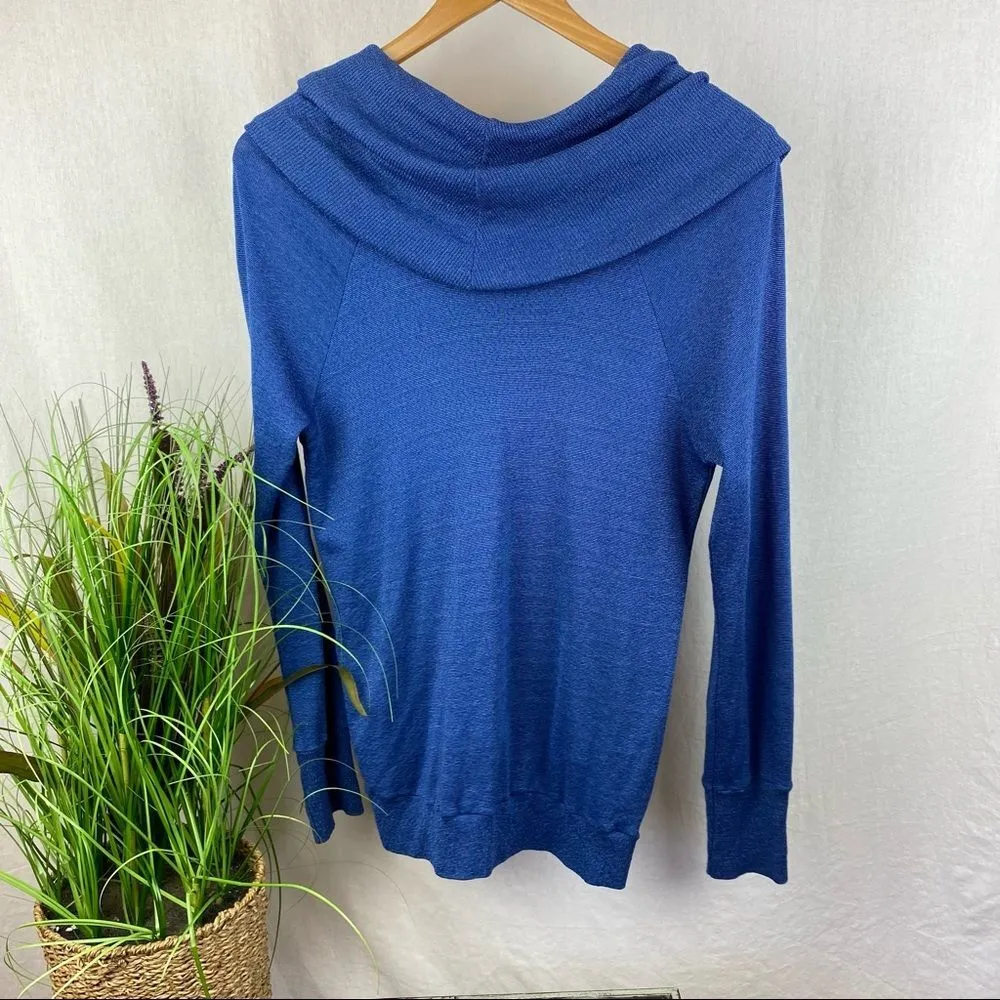 Michael Stars Blue Ribbed Knit Long Sleeve Drape Neck Tunic Top OS - Image 2