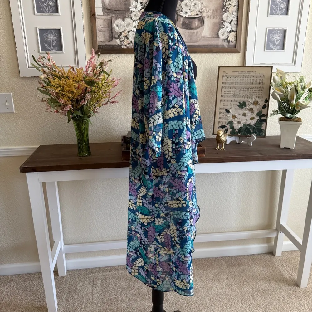 Kimono Sheer Leaf Print Shirley Multicolor Boho Lightweight Drape Layered Cover - Image 3