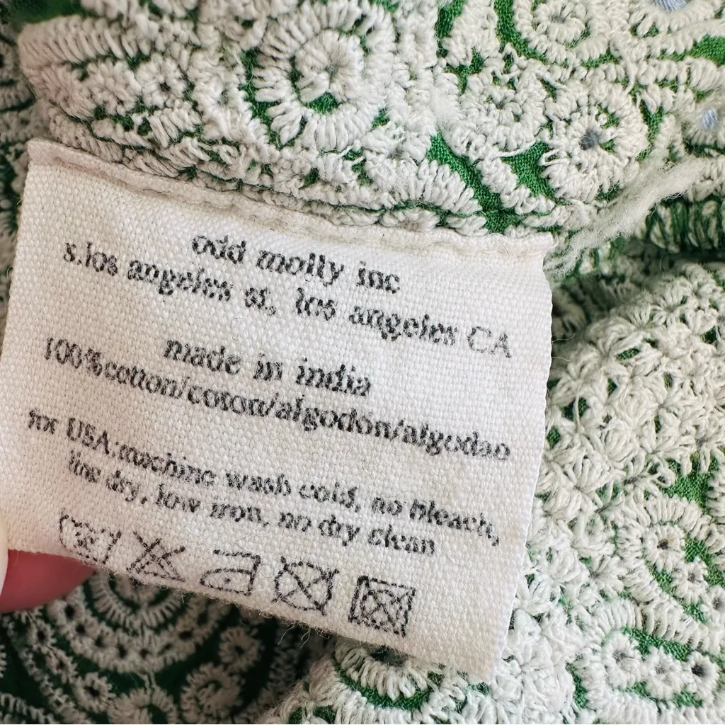 Odd Molly Anthropologie Green Boho Embroidered Scallop Hem Blouse Size S - Image 11