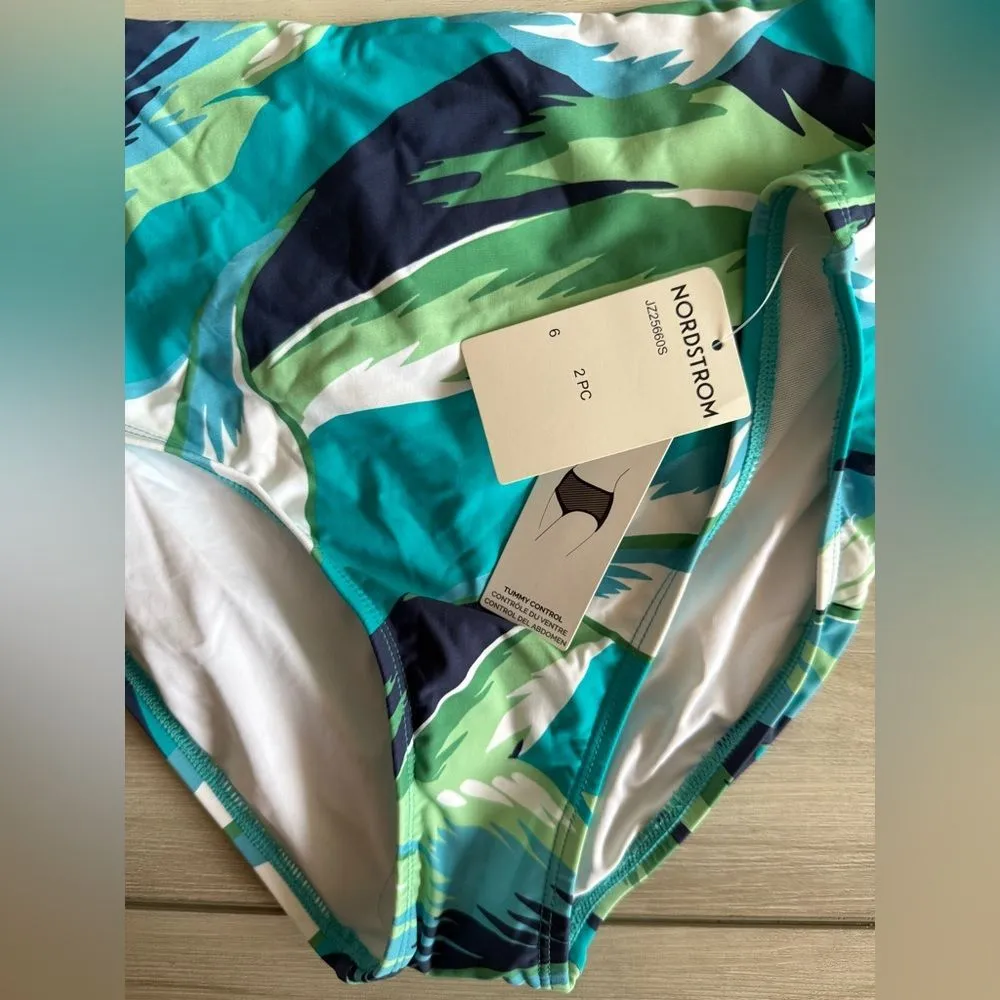 Jantzen Audrey High Neck Mio Two-Piece Swimsuit Blue Jungle Foliage Size 6 NWT - Image 6