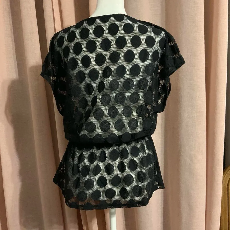 Black Polka Dot Mesh Top Size undefined - Image 2