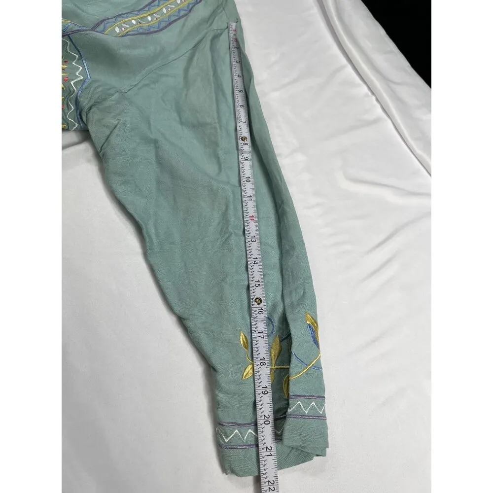 Susan Graver SKU 7695 Womens Green Embroidered Button Up Shirt Size 1X - Image 7