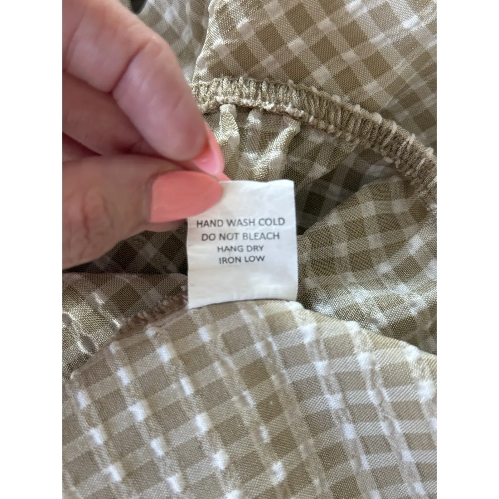 Sienna Sky‎ Beige White Gingham Bubble Sleeve Crop Top Large Boho Cottagecore - Image 4