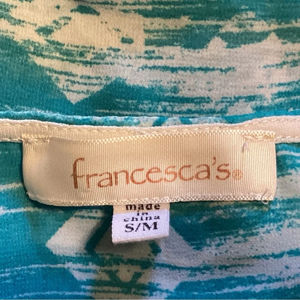 FRANCESCA SWIMSUIT BEACH COVERUP TURQUOISE & WHITE w/CROCHETED WHITE FRINGE Size S/M - Image 8