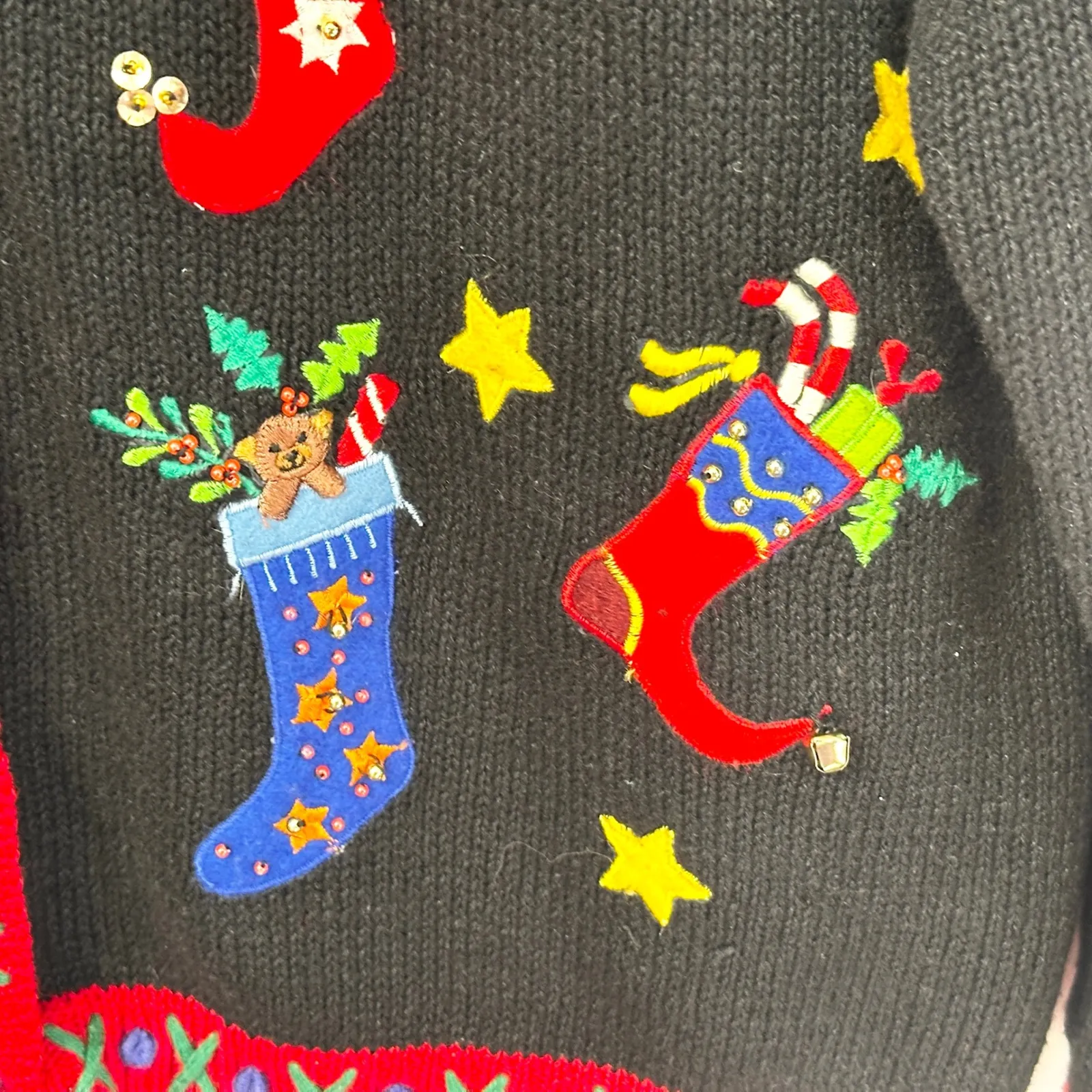 Heirloom Collectibles Medium Christmas Sweater‎ Ugly Holiday Cardigan Black 1708 - Image 12