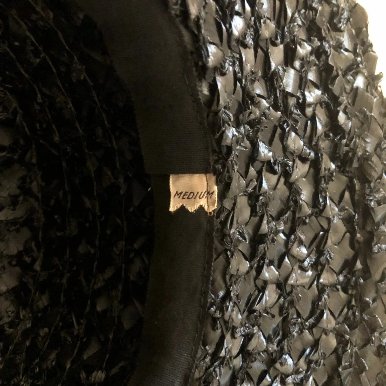 Vintage Suzy Hat Black Woven Straw Wide Brim With Ribbon Accent Women's Medium - Image 13