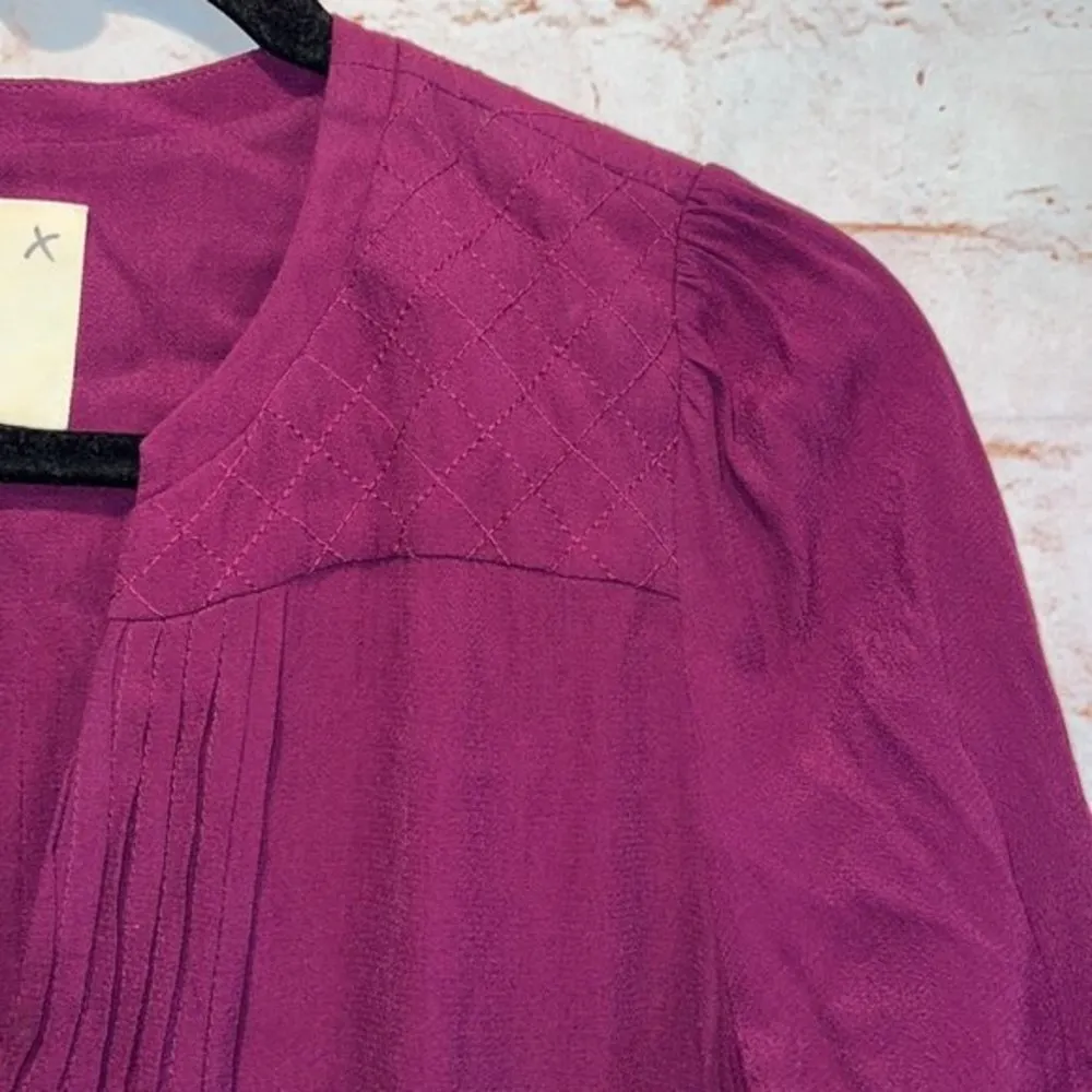 Maeve Anthropologie Galina drop waist plum purple dress Pleated v neck S mini - Image 7