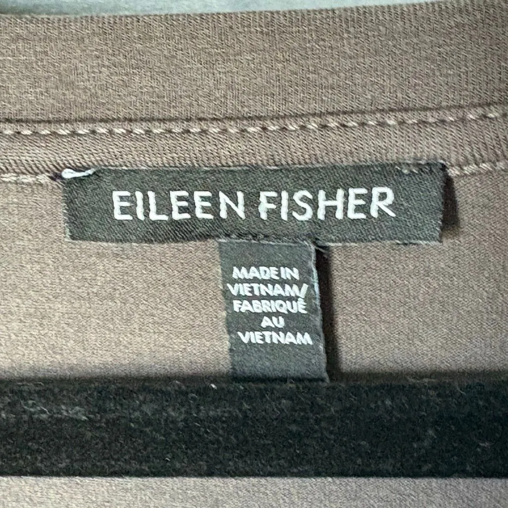 Eileen Fisher Dark Taupe Shift Stretch M Tencel Scoop Neck Dress Jersey Knit - Image 4