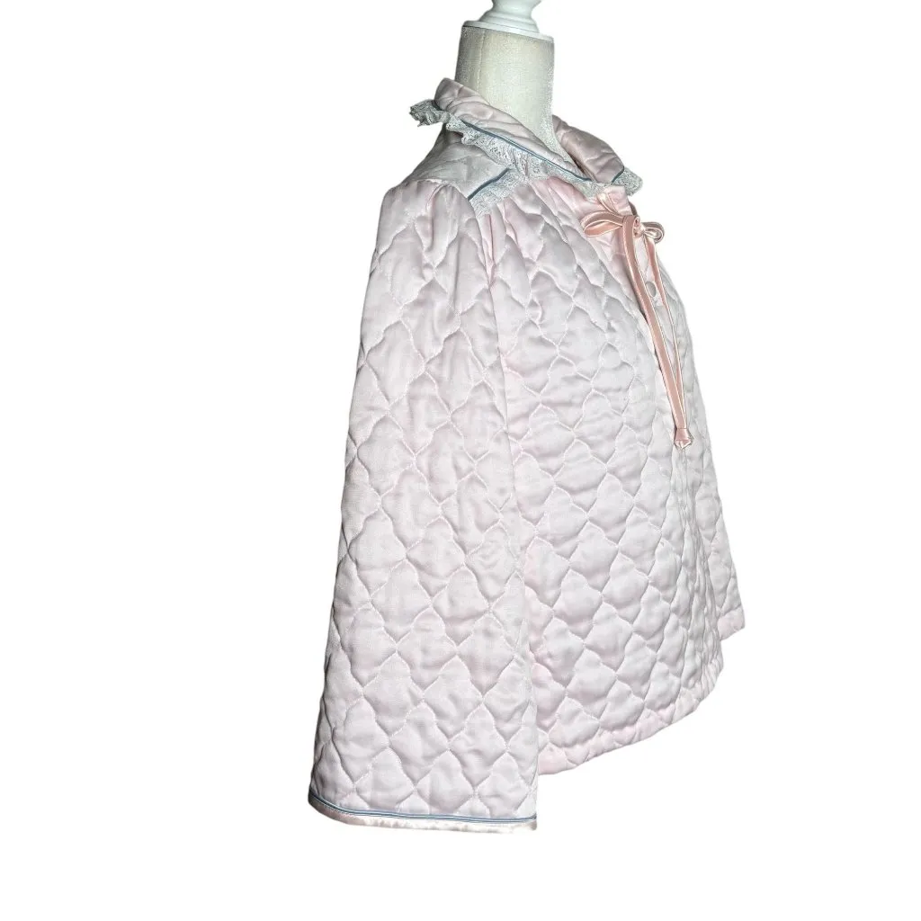 Vintage 80s Appel Quilted Bed Jacket Large Light Pink Lace Polyester Buttons - Image 3