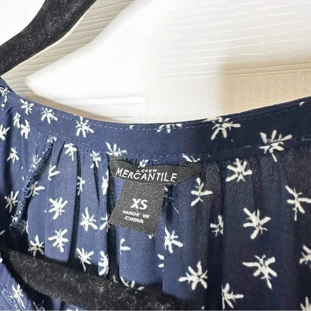 J. CREW Navy Midi Dress Navy White Dragonfly‎ Cap Sleeve Size XS - Image 4