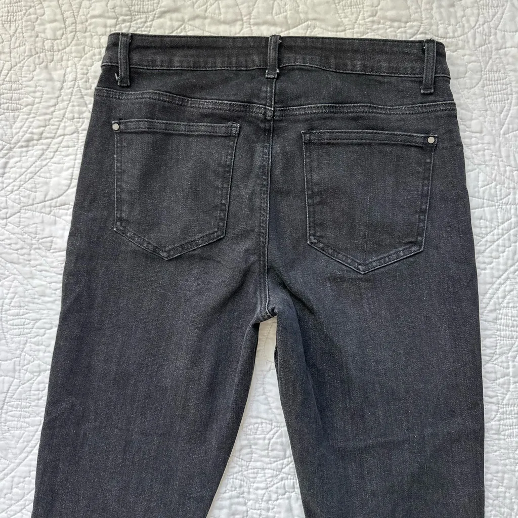 Apny Slim Straight Ankle Black Jeans with Geometric Embroidery Detail Size 10 - Image 7