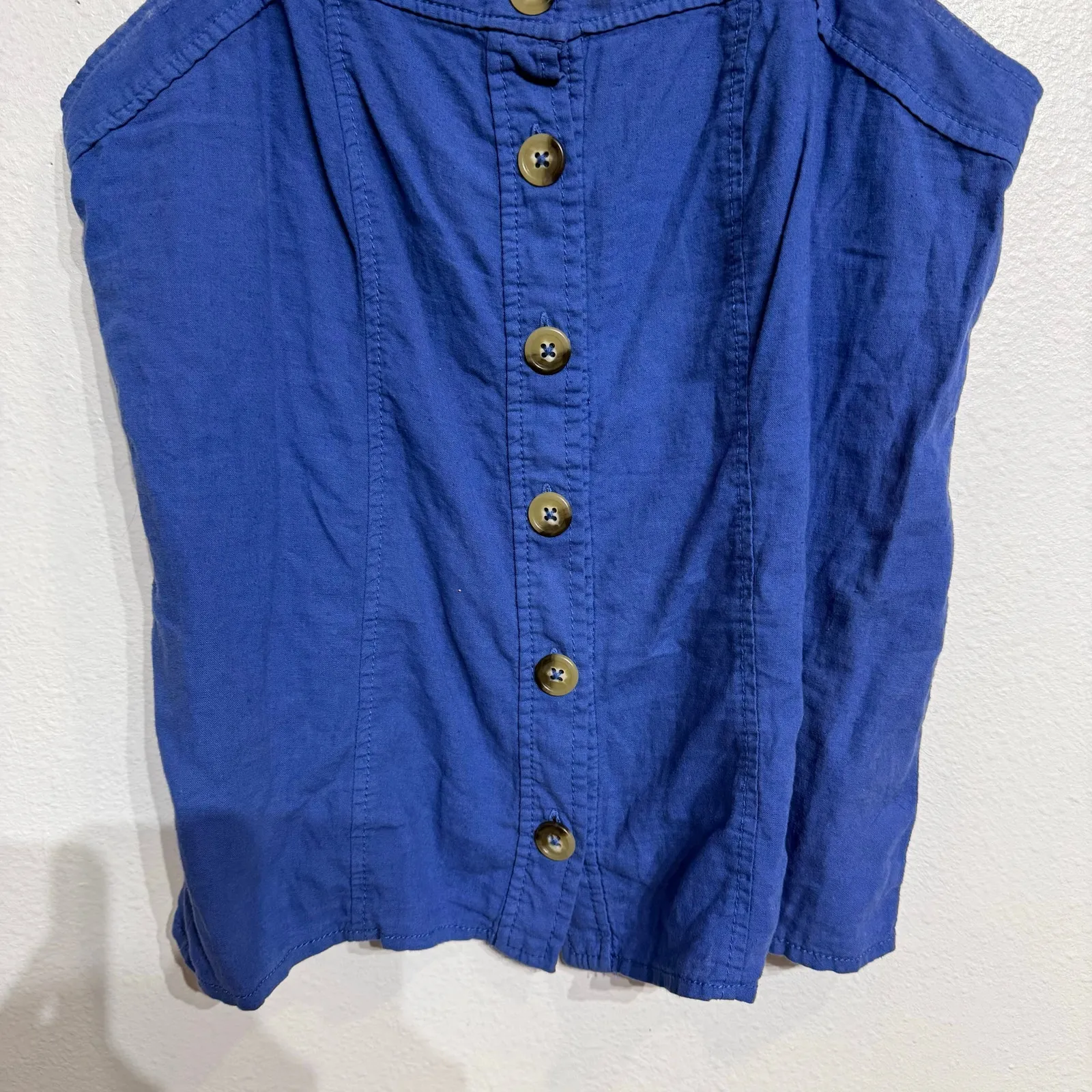 Maeve by Anthropologie Blue Button Down Linen Blend Tank Top Sz 2 - Image 4