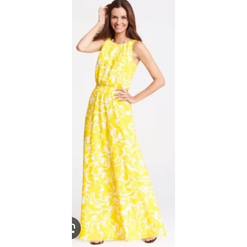 Ann Taylor Womens Yellow Floral Maxi Dress Size 2 Boho Vaca Summer Cruise - Image 3