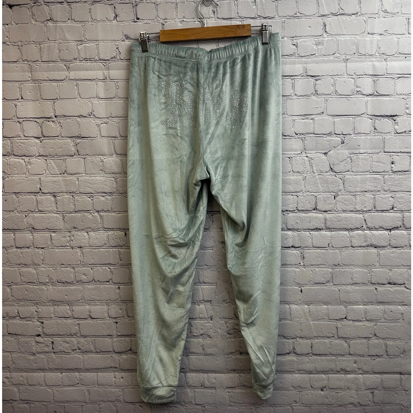 Juicy Couture Light Blue Velour Bling Track Drawstring Pants Size Medium Cozy - Image 3