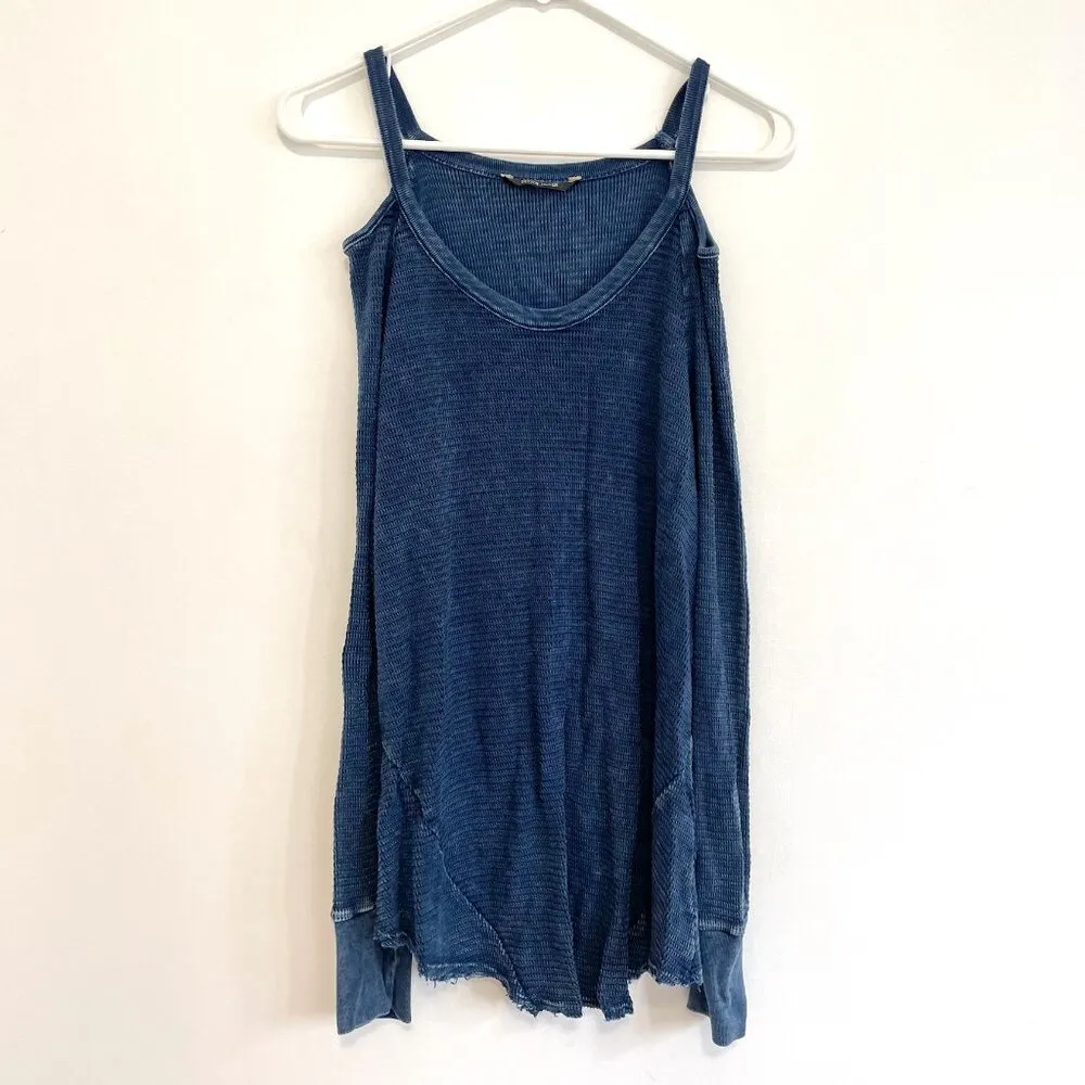 PEYTON JENSEN EVEREVE Griggs Cutout Thermal Blue Cold Shoulder Long Sleeve Top S - Image 2