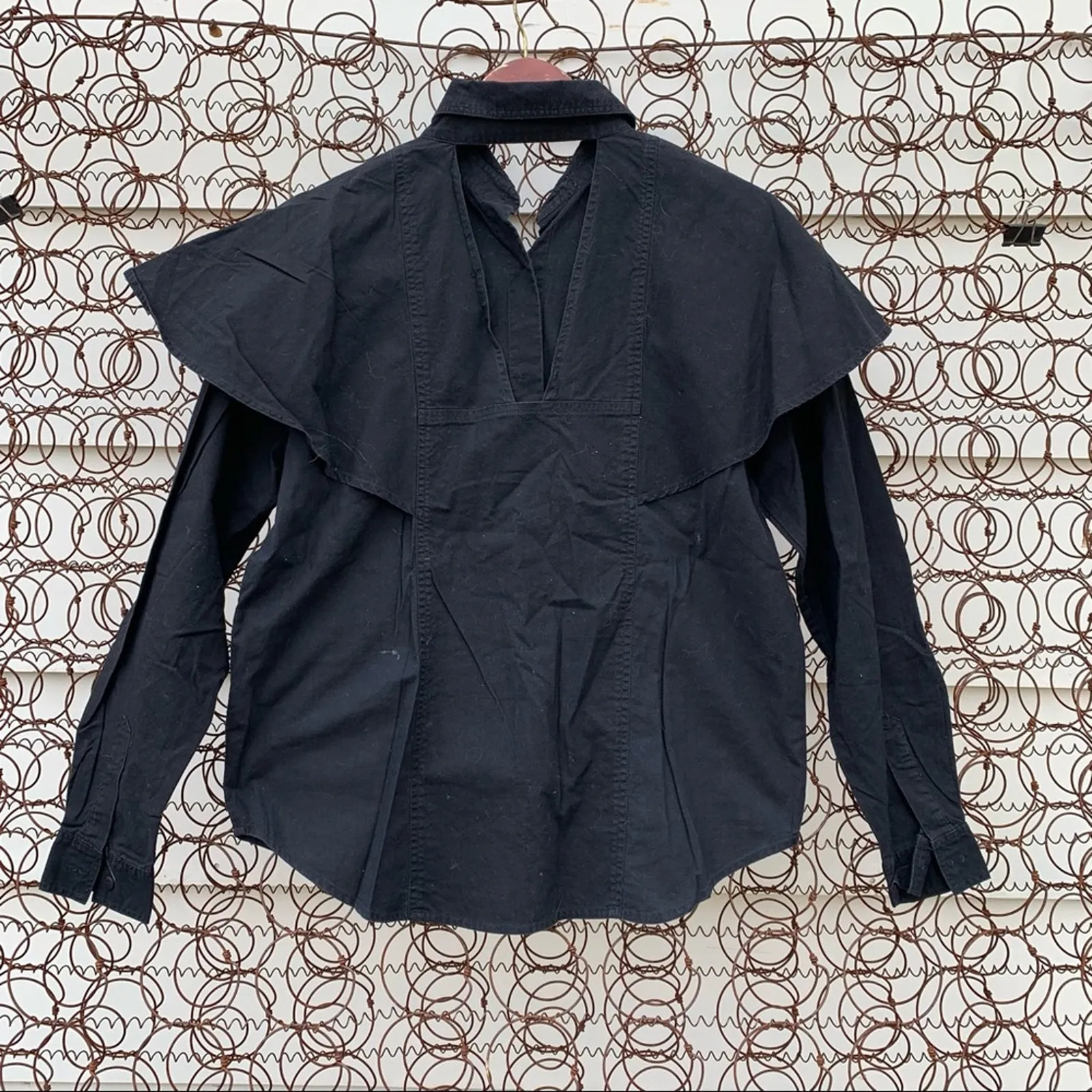 Vintage Southwest Canyon embroidered beaded Aztec Boho cutout back western shirt Black Size M - Image 2