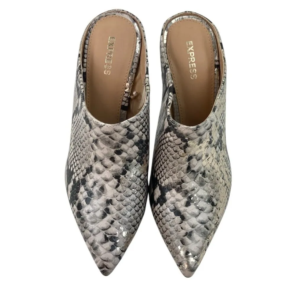 *NWOT Express Mule Heels Womens Size 7 Snake Print Pointed Toe Modern Trendy - Image 2